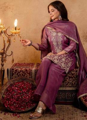 Women's Gorgeous Embroidery Work Crunchy Fabric Straight Kurta Palazzo and Dupatta Set 2