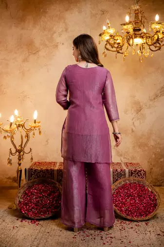 Women's Gorgeous Embroidery Work Crunchy Fabric Straight Kurta Palazzo and Dupatta Set