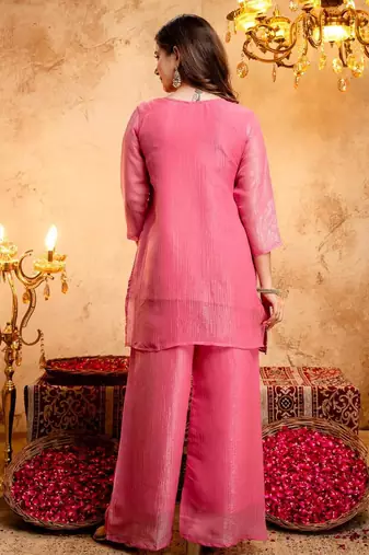 Women's Gorgeous Embroidery Work Crunchy Fabric Straight Kurta Palazzo and Dupatta Set