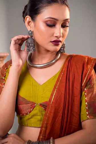 Women Olive Green Dhabu Cotton Free Size Flared Lehenga Choli with Red Dupatta Set