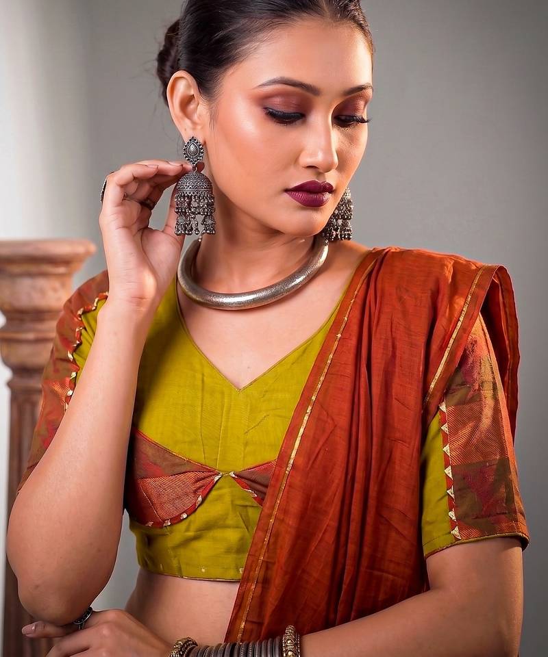 Women Olive Green Dhabu Cotton Free Size Flared Lehenga Choli with Red Dupatta Set