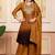 Gold party wear embroidery silk blend kurta with plazzo and dupatta
