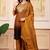 Gold party wear embroidery silk blend kurta with plazzo and dupatta