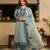 Grey party wear embroidery silk blend kurta with pant and dupatta