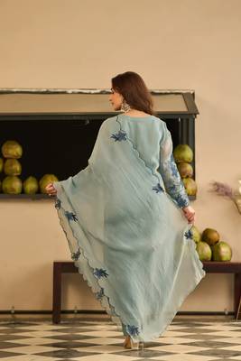 Grey party wear embroidery silk blend kurta with pant and dupatta 5