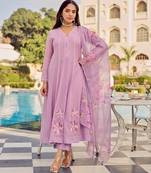 Lavender party wear embroidery silk blend kurta with pant and dupatta