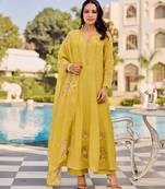 Yellow party wear embroidery silk blend kurta with pant and dupatta