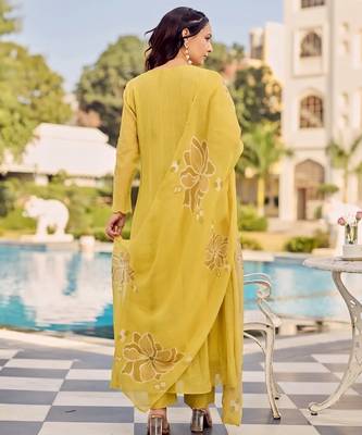 Yellow party wear embroidery silk blend kurta with pant and dupatta 4