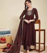 Coffee party wear embroidery vichitra silk blend kurta with pant and dupatta