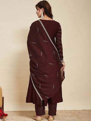 Coffee party wear embroidery vichitra silk blend kurta with pant and dupatta 5