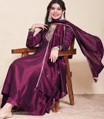 Wine party wear embroidery vichitra silk blend kurta with pant and dupatta