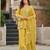 Yellow party wear embroidery silk blend kurta with plazzo and dupatta