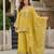 Yellow party wear embroidery silk blend kurta with plazzo and dupatta