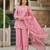 Pink party wear embroidery silk blend kurta with plazzo and dupatta