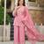 Pink party wear embroidery silk blend kurta with plazzo and dupatta