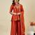 Rust party wear embroidery vichitra silk blend kurta with plazzo and dupatta