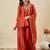 Rust party wear embroidery vichitra silk blend kurta with plazzo and dupatta