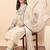 Cream party wear embroidery cotton blend kurta with pant and dupatta