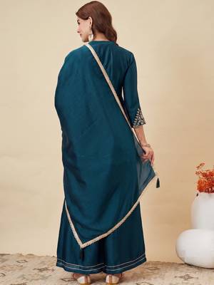 Rama party wear embroidery vichitra silk blend kurta with plazzo and dupatta 5