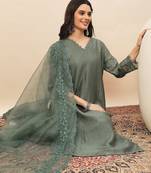 Pista party wear embroidery silk blend kurta with pant and dupatta