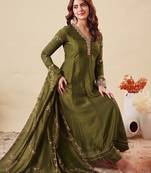 Mehendi party wear embroidery vichitra silk blend kurta with pant and dupatta