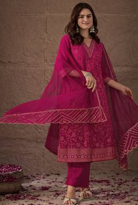 Rani party wear embroidery chanderi kurta with pant and dupatta 2