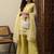 Yellow party wear embroidery organza kurta with plazzo and dupatta