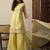 Yellow party wear embroidery organza kurta with plazzo and dupatta