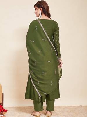Mehendi party wear embroidery vichitra silk blend kurta with pant and dupatta 5