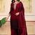 Maroon party wear embroidery silk blend kurta with plazzo and dupatta