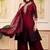 Maroon party wear embroidery silk blend kurta with plazzo and dupatta