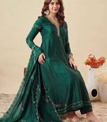 Green party wear embroidery vichitra silk blend kurta with pant and dupatta