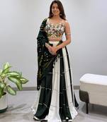 Black&Green Rayon Readymade Navratri Lehenga Choli with Embroidery & Miroor Work