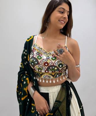Black&Green Rayon Readymade Navratri Lehenga Choli with Embroidery & Miroor Work 2