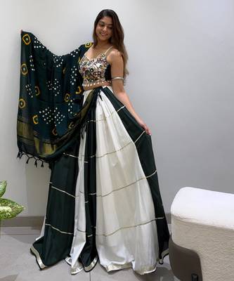 Black&Green Rayon Readymade Navratri Lehenga Choli with Embroidery & Miroor Work 3