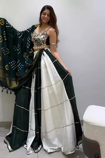 Black&Green Rayon Readymade Navratri Lehenga Choli with Embroidery & Miroor Work
