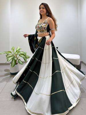 Black&Green Rayon Readymade Navratri Lehenga Choli with Embroidery & Miroor Work 4