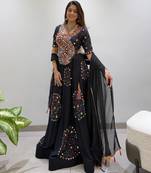 Black Rayon Readymade Navratri Lehenga Choli with Embroidery & Miroor Work