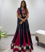 Navy&Magenta Rayon Readymade Navratri Lehenga Choli with Embroidery & Miroor Work