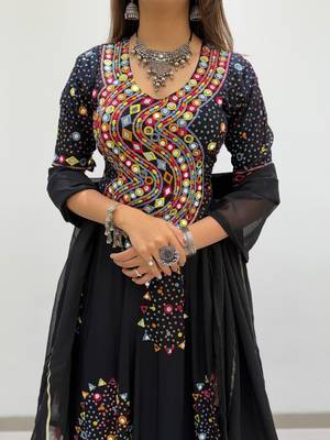Black Rayon Readymade Navratri Lehenga Choli with Embroidery & Miroor Work 2