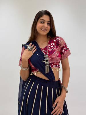 Navy&Magenta Rayon Readymade Navratri Lehenga Choli with Embroidery & Miroor Work 2