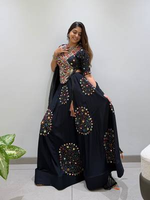 Black Rayon Readymade Navratri Lehenga Choli with Embroidery & Miroor Work 3