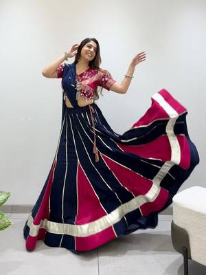 Navy&Magenta Rayon Readymade Navratri Lehenga Choli with Embroidery & Miroor Work 3