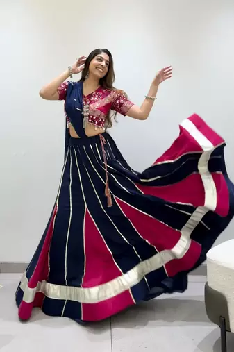 Navy&Magenta Rayon Readymade Navratri Lehenga Choli with Embroidery & Miroor Work