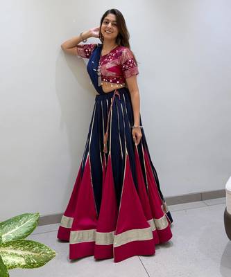 Navy&Magenta Rayon Readymade Navratri Lehenga Choli with Embroidery & Miroor Work 4