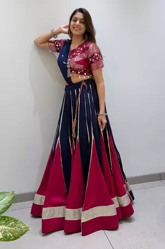 Navy&Magenta Rayon Readymade Navratri Lehenga Choli with Embroidery & Miroor Work