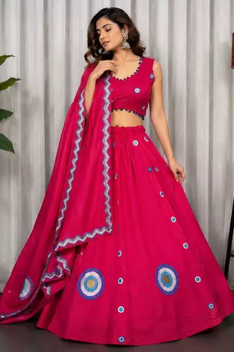 Rani Silk Blend Readymade Navratri Lehenga Choli with Embroidery & Thread Work