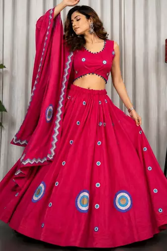 Rani Silk Blend Readymade Navratri Lehenga Choli with Embroidery & Thread Work
