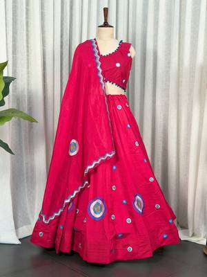 Rani Silk Blend Readymade Navratri Lehenga Choli with Embroidery & Thread Work 4