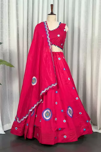 Rani Silk Blend Readymade Navratri Lehenga Choli with Embroidery & Thread Work